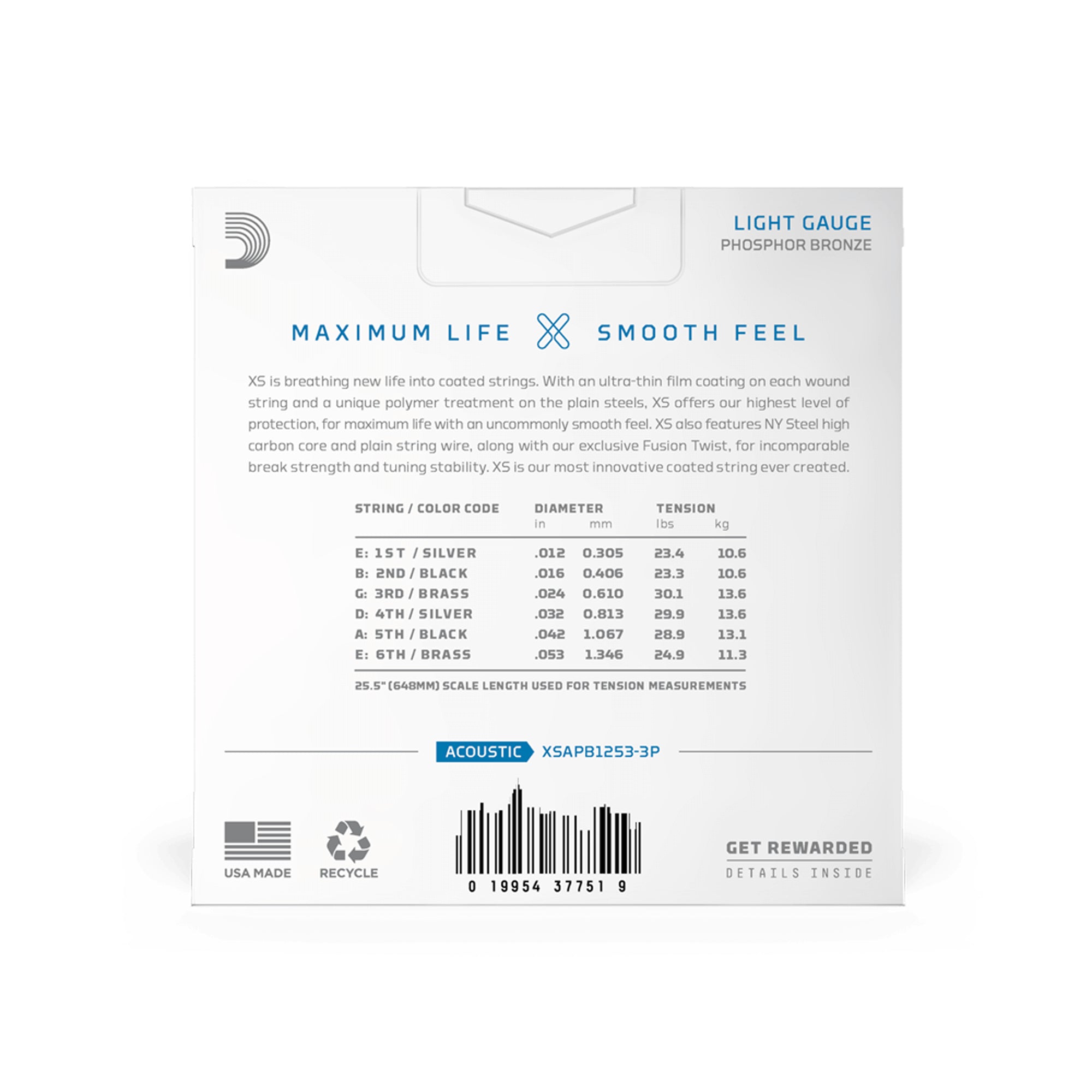 D'Addario XS 12-53 Regular Light Coated Acoustic Guitar Strings 3-Pack