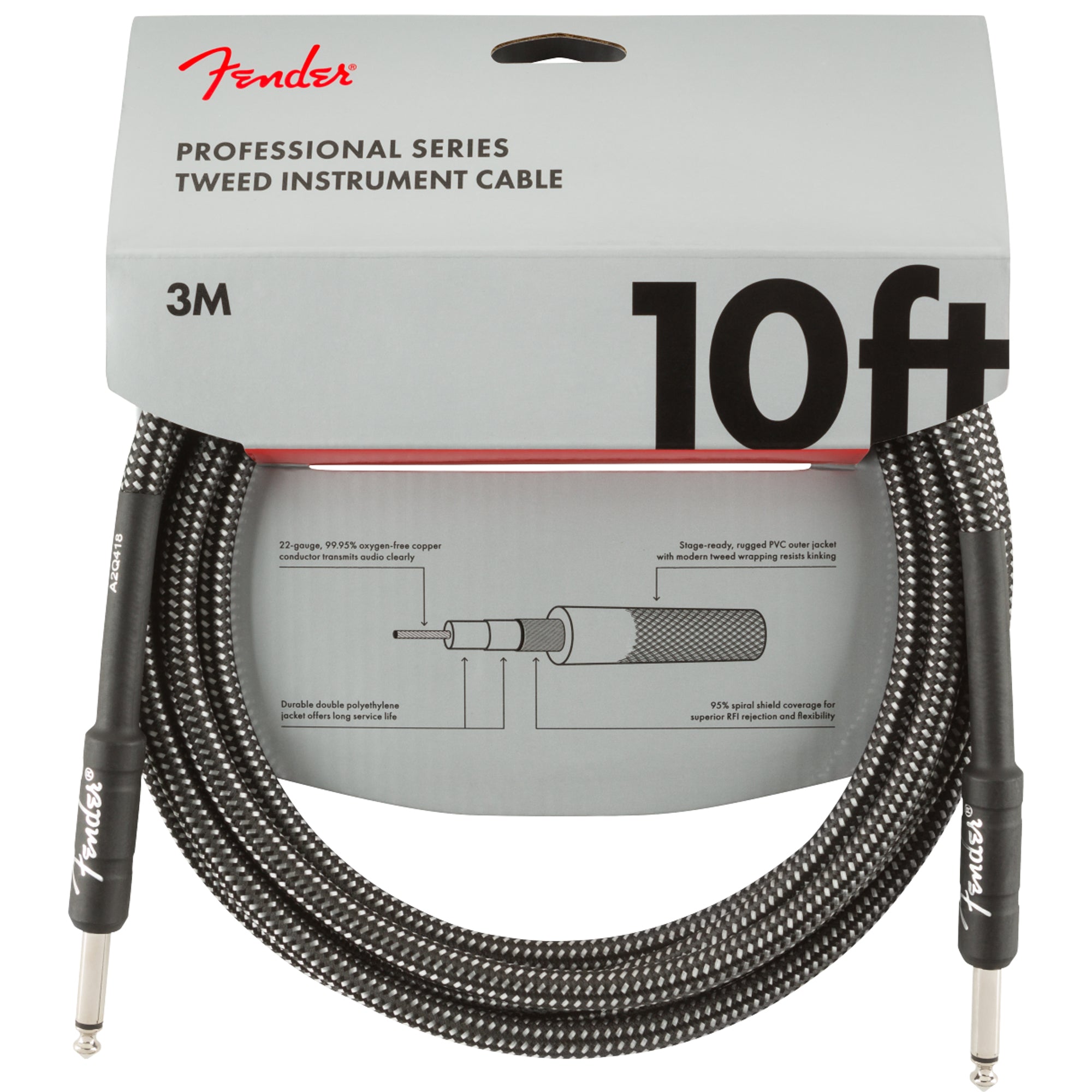 Fender 10' Professional Series Tweed Instrument Cable - Gray Tweed