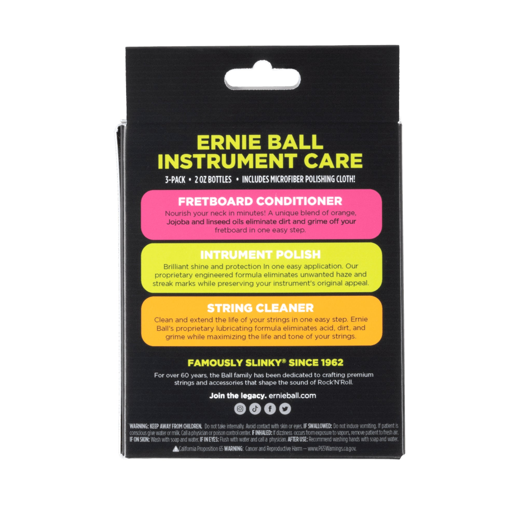 Ernie Ball Instrument Care 3-pack with Microfiber Polish Cloth