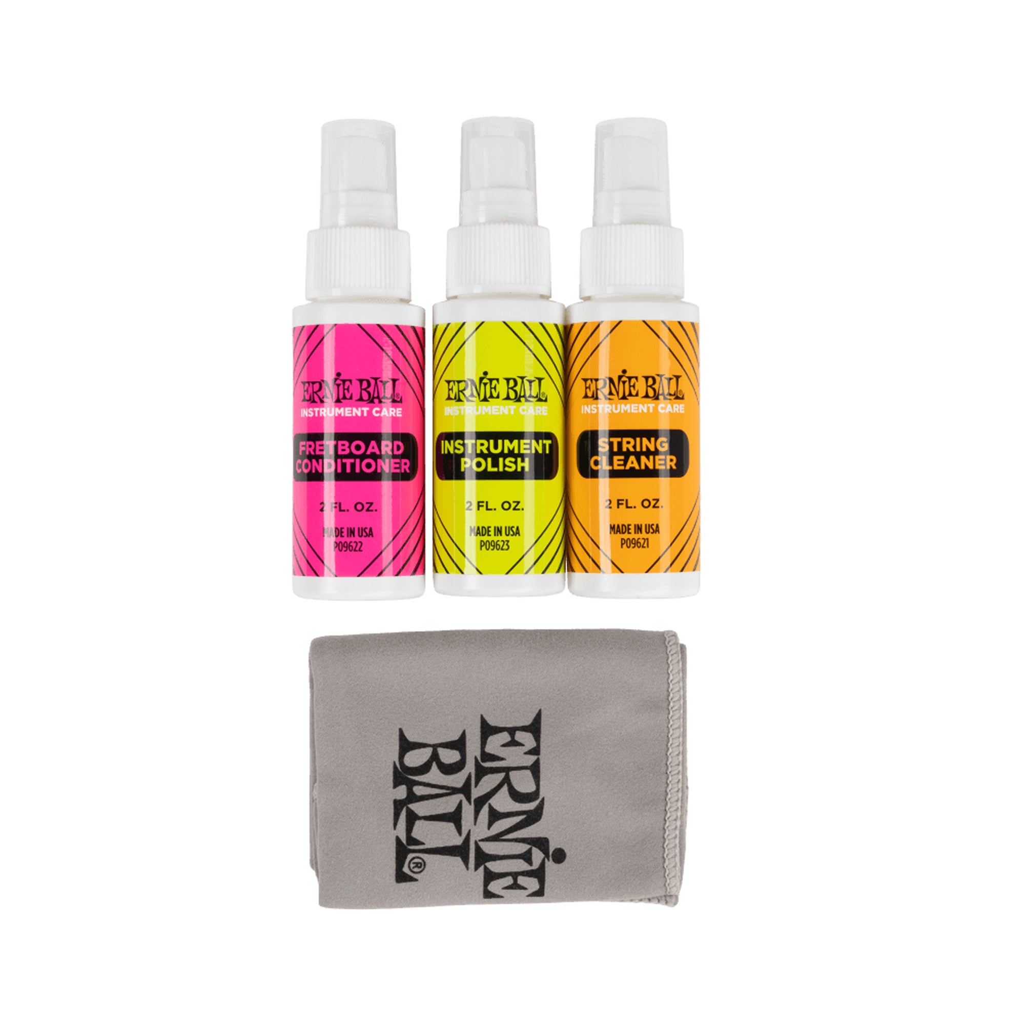 Ernie Ball Instrument Care 3-pack with Microfiber Polish Cloth