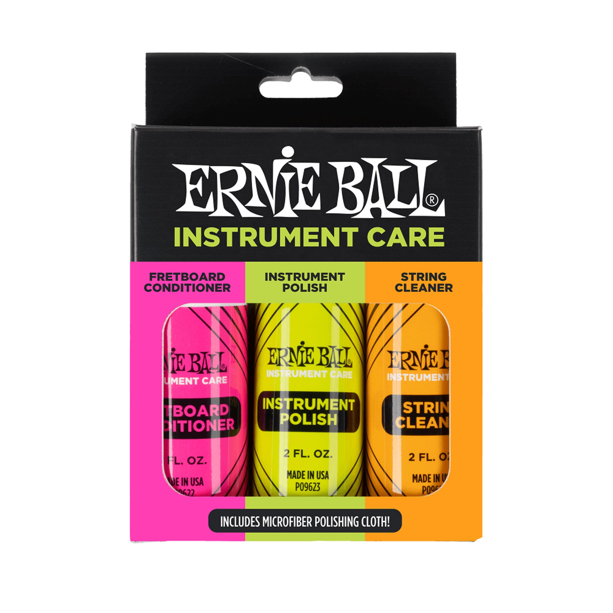 Ernie Ball Instrument Care 3-pack with Microfiber Polish Cloth