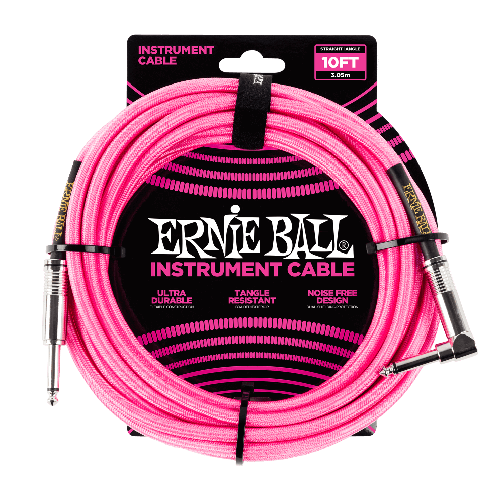 10ft Braided Straight Angle Cable, Neon Pink