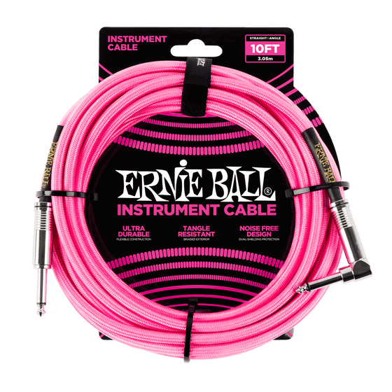 10ft Braided Straight Angle Cable, Neon Pink