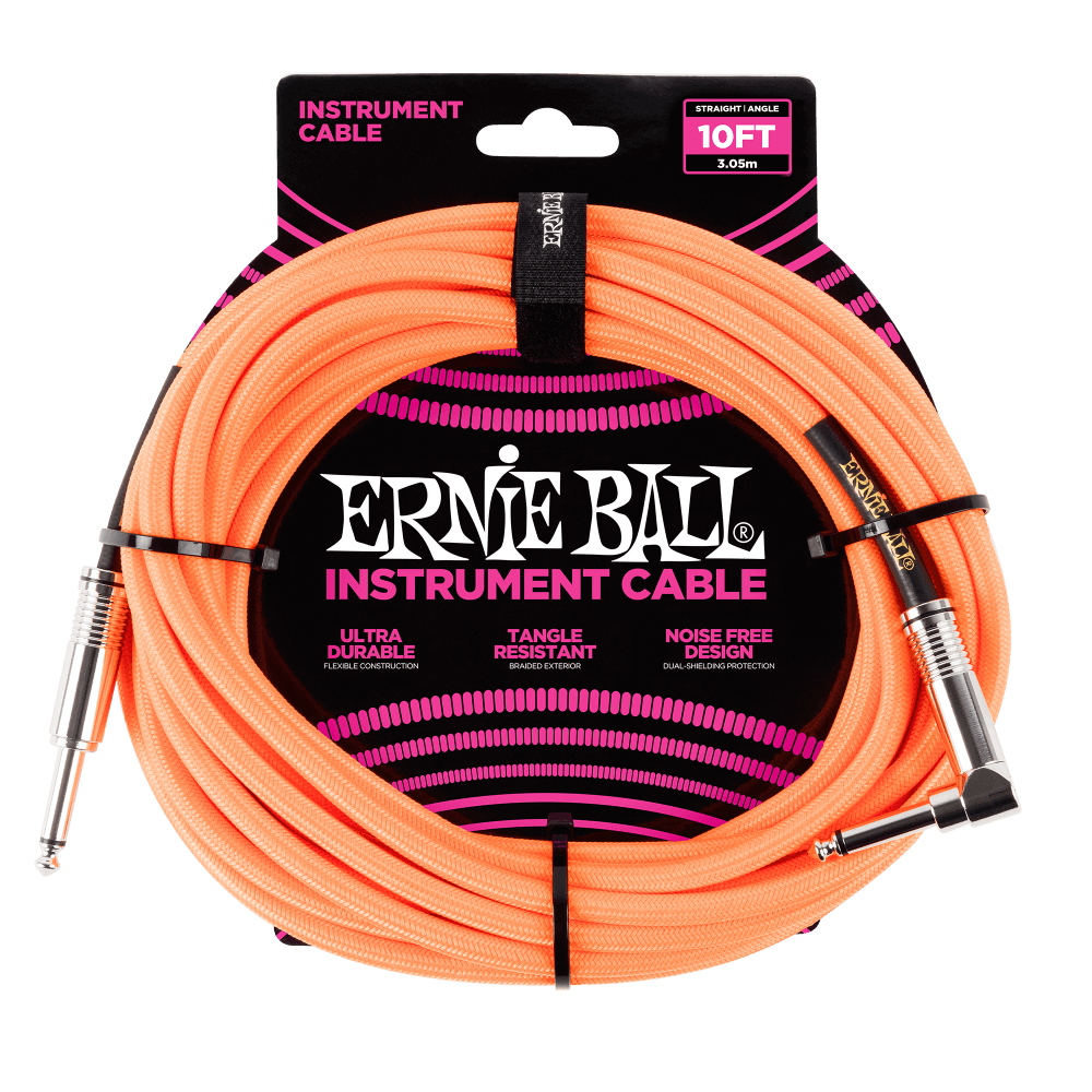 10ft Braided Straight Angle Cable, Neon Orange