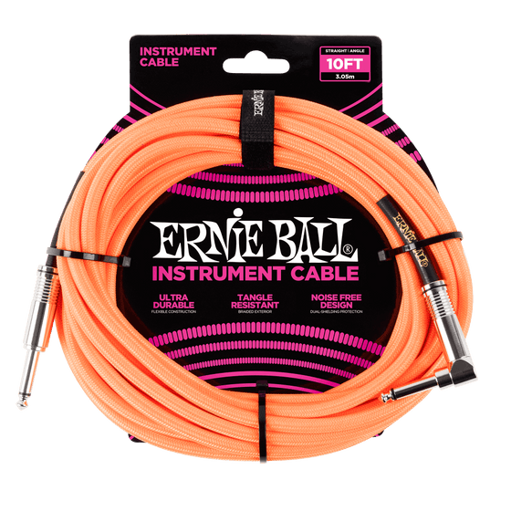 10ft Braided Straight Angle Cable, Neon Orange