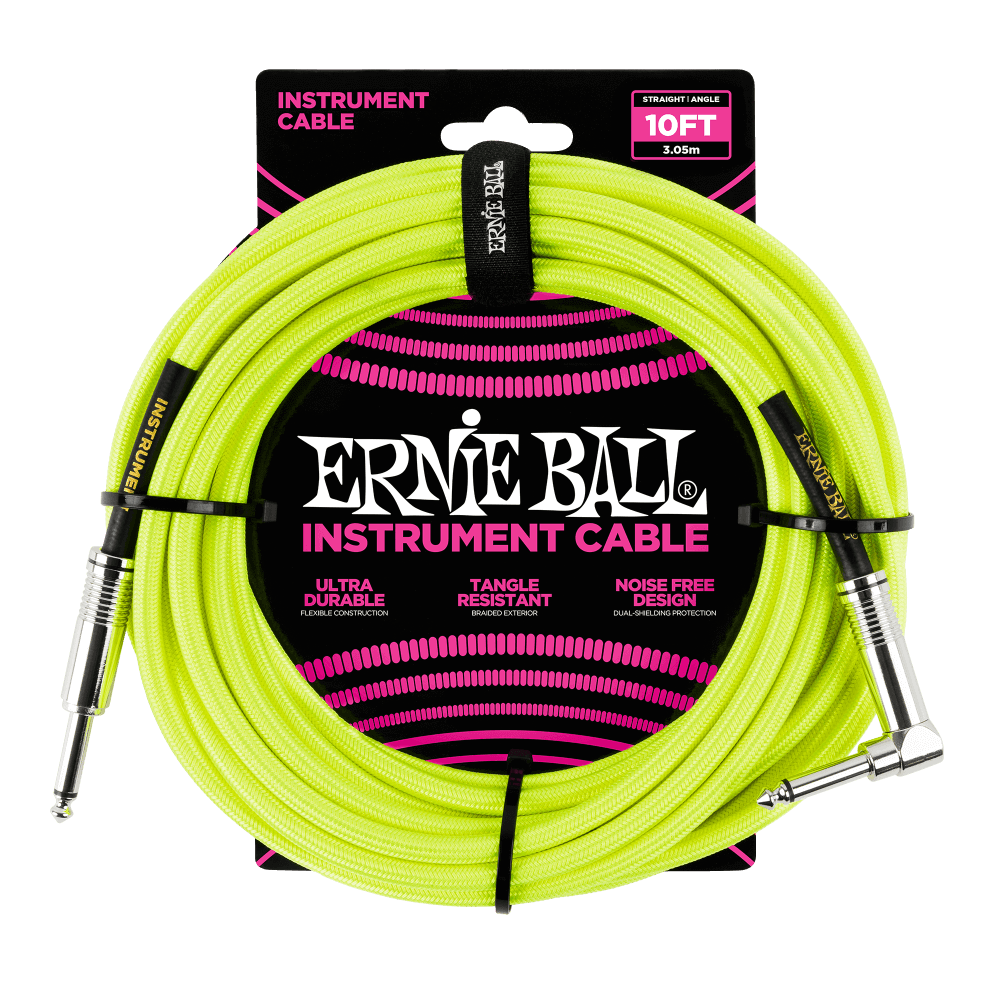 10ft Braided Straight Angle Cable, Neon Yellow