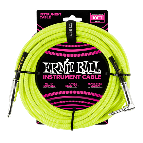 10ft Braided Straight Angle Cable, Neon Yellow