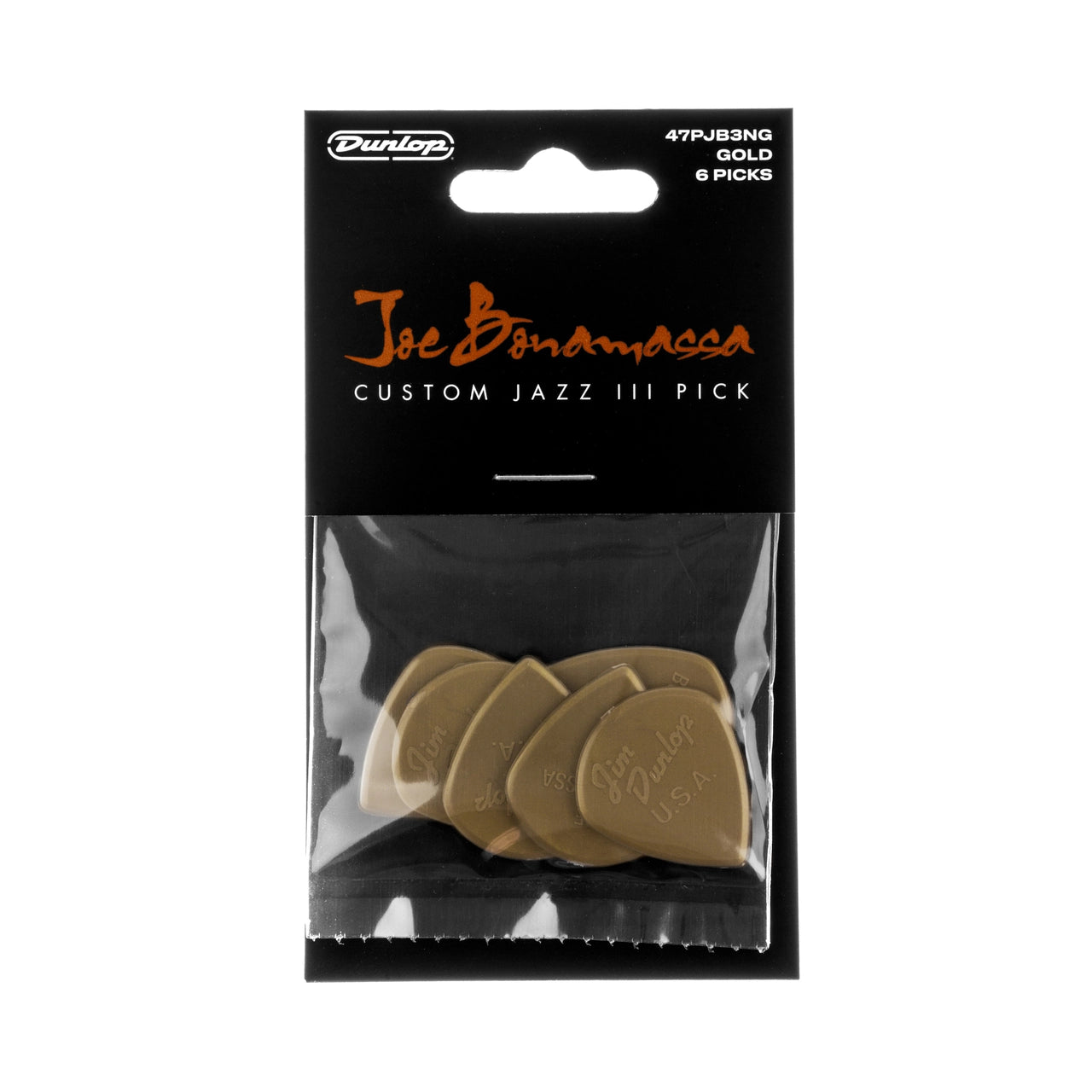 Dunlop 47PJB3NG Joe Bonamassa Guitar Picks Gold Jazz III (6-pack)