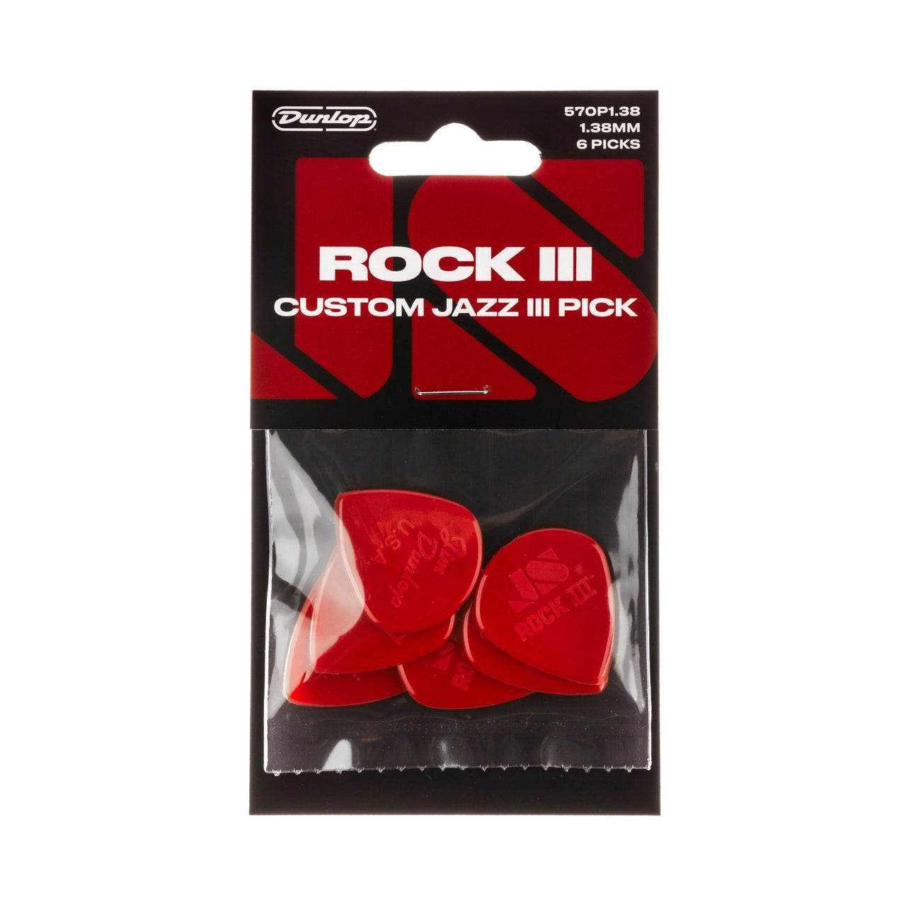 Dunlop 570P138 Rock III Nylon Custom Jazz III Guitar Picks (6-pack)