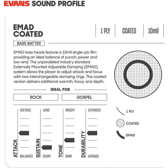 Evans 20" EMAD Coated Bass Drum Head