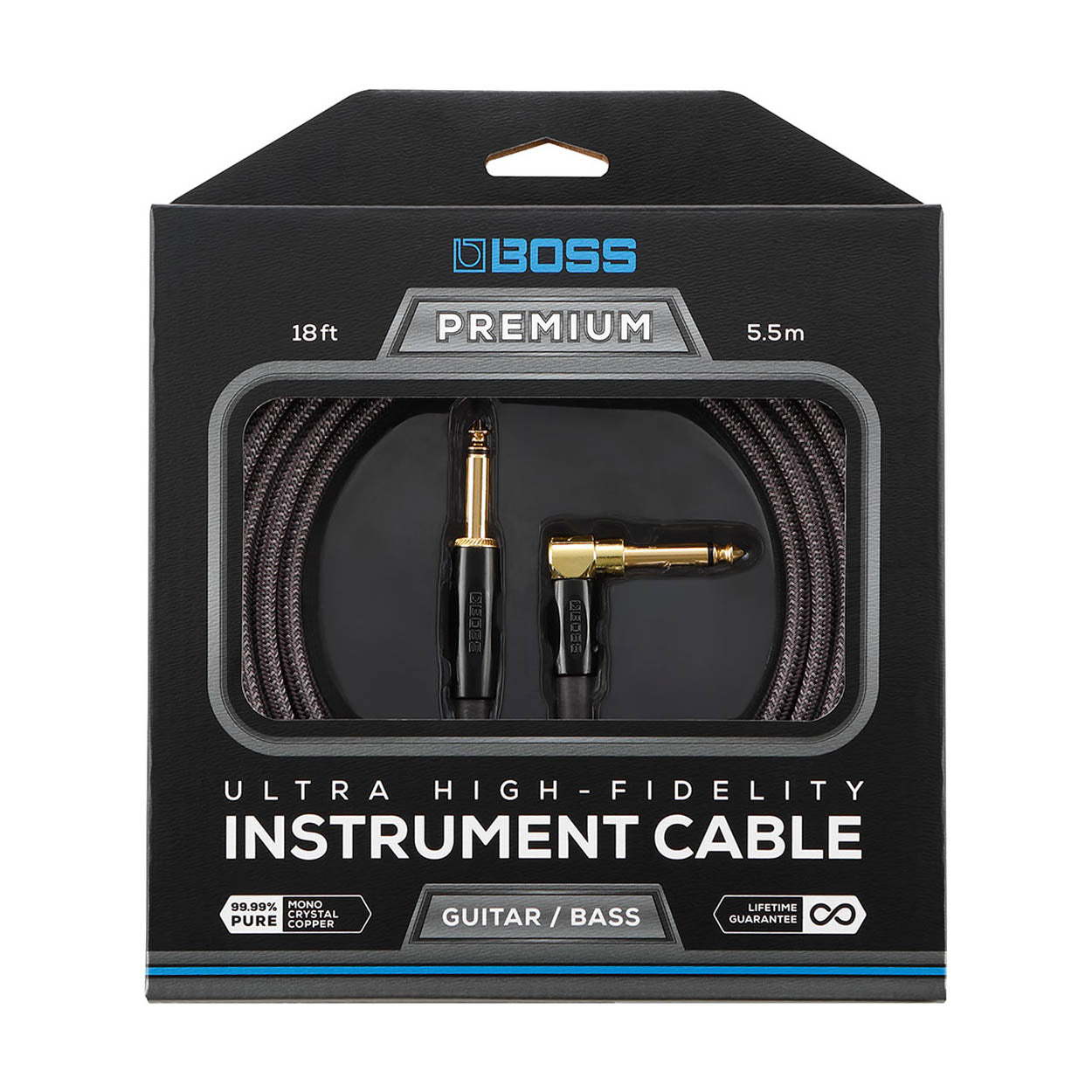 Boss BIC-P10A Premium Angled-to-Straight Instrument Cable - 10-foot