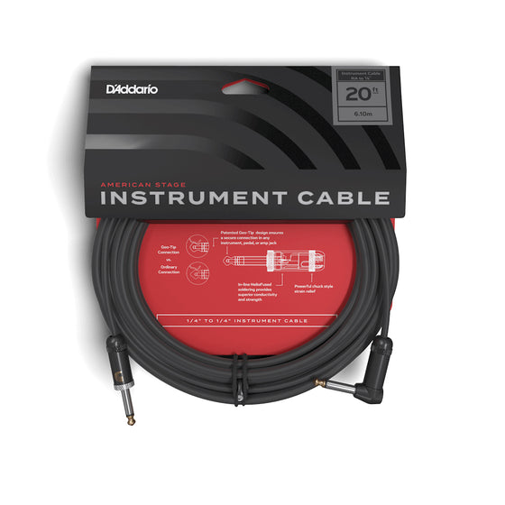D'Addario American Stage Instrument Cable Right to Straight 20ft