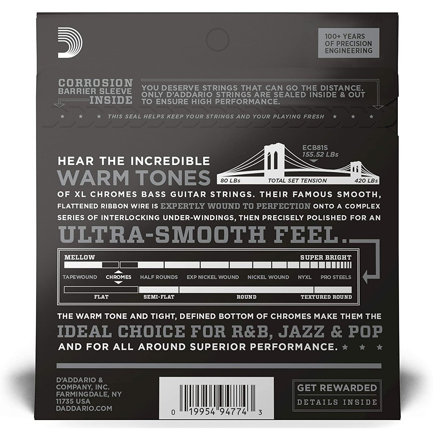 D'Addario Chromes Flatewound Short-Scale Bass Strings (Light)