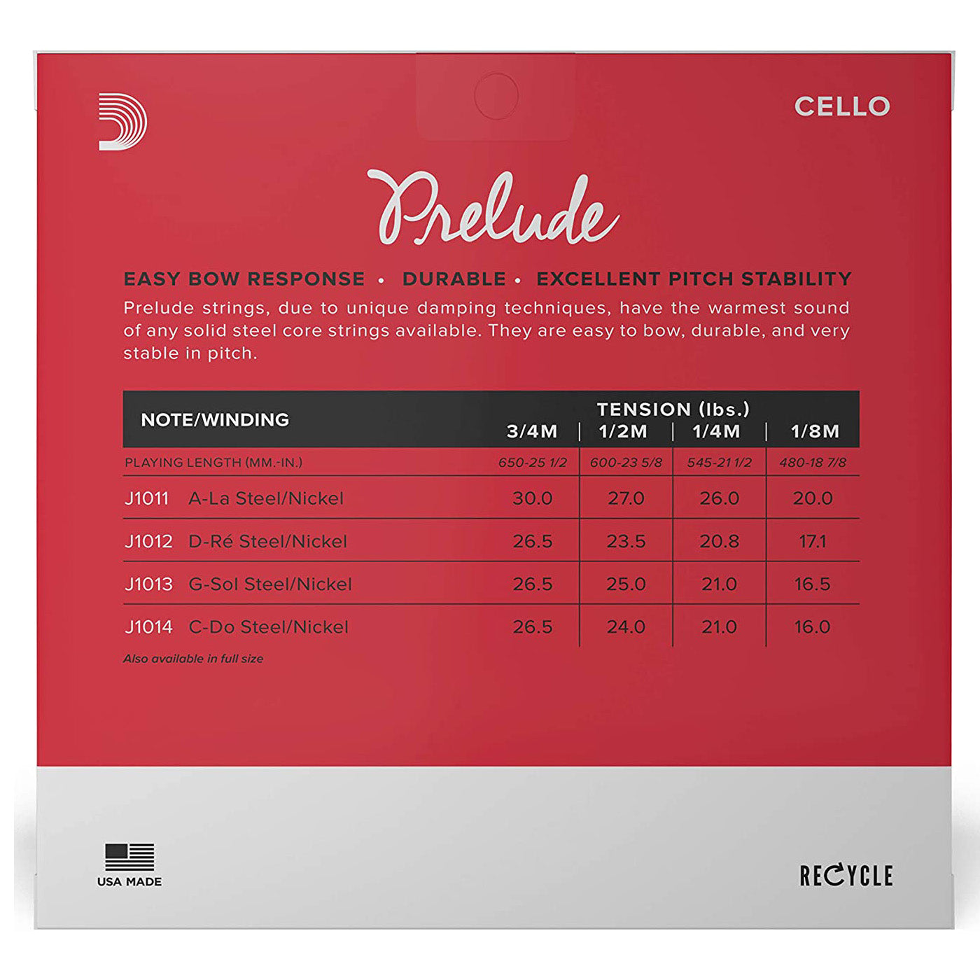 D'Addario Prelude Cello String Set