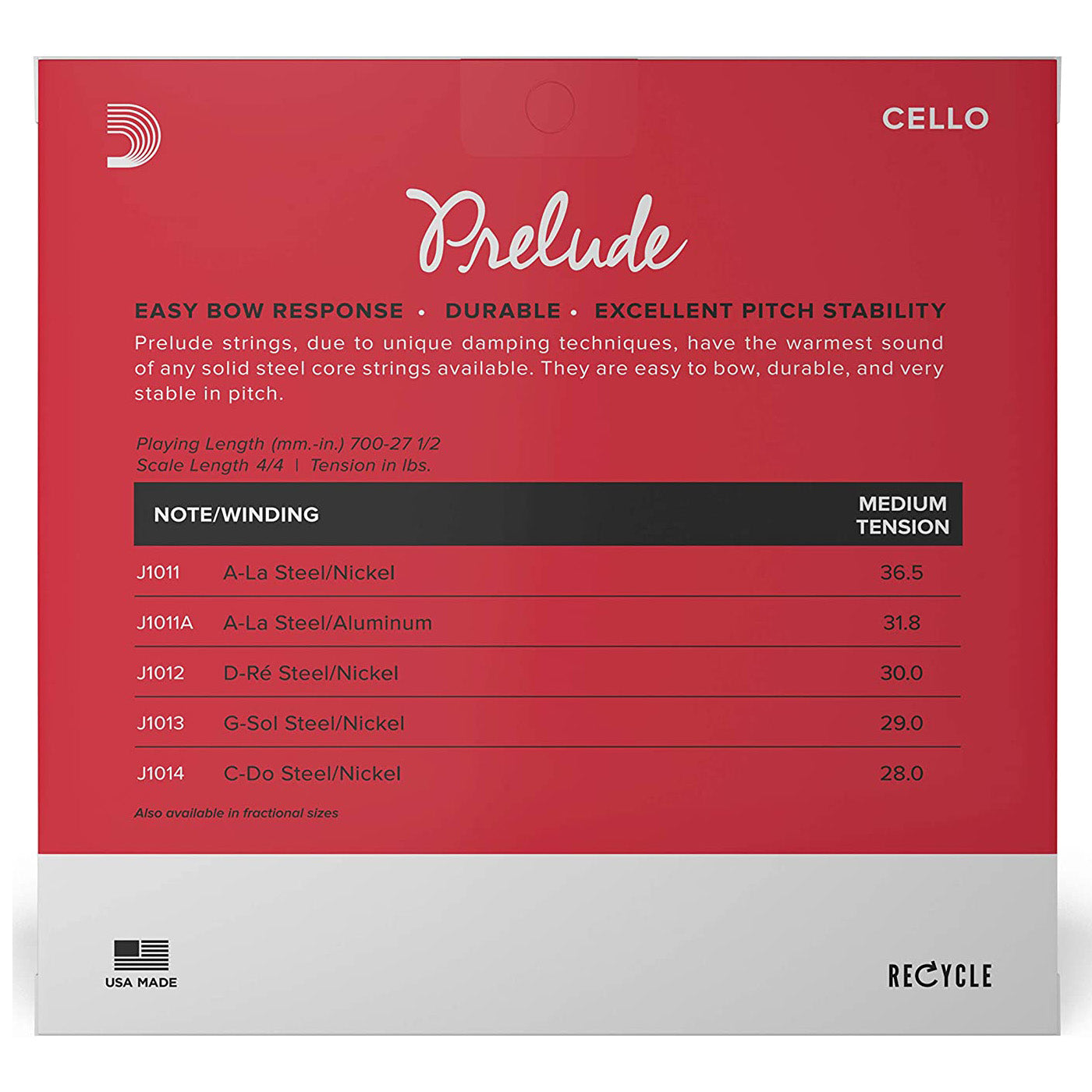 D'Addario Prelude Cello String Set