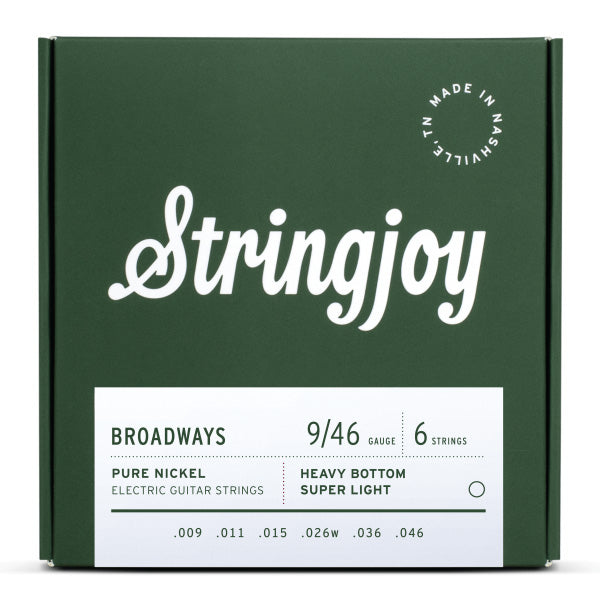 Stringjoy Broadways Heavy Bottom Super Light (9-46) Pure Nickel Electric Guitar Strings